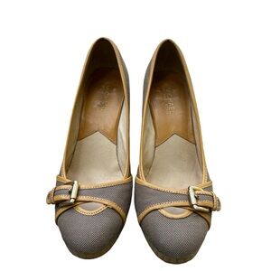 Vintage Michael Kors Reese canvas wedges, round toe with buckle.